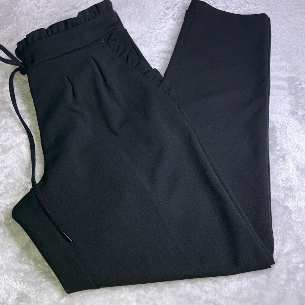 Women's Black BBJ Los Angeles Pants with Ruffle Waist Straight Leg